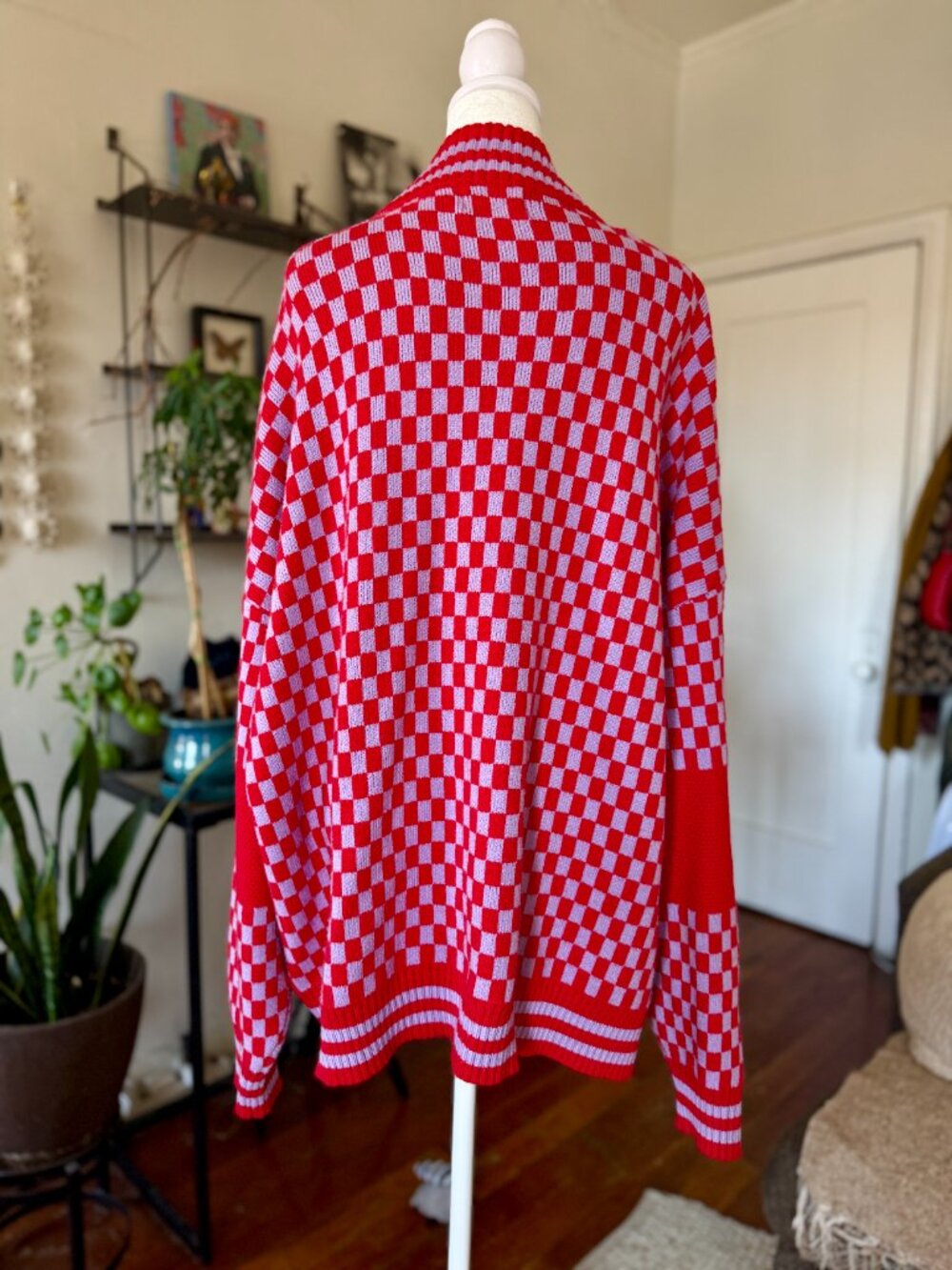Dressed In Lala Oversized Grandpa Cardigan | Red + Lavender (L/XL) - Picture 4 of 8